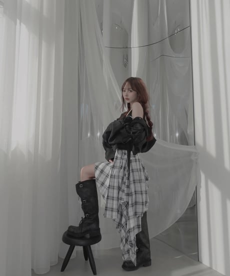 【White】レイヤードチェックワンピース / Layered Check Dress