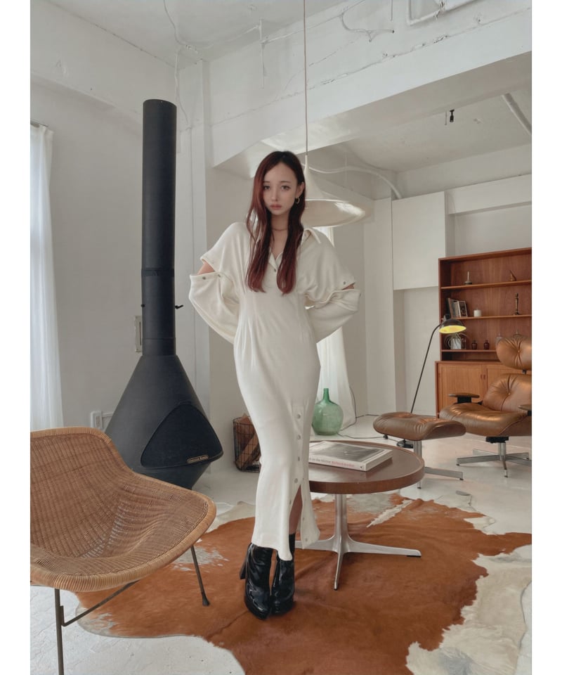 ☆SaturdayClub☆ テクスチャード スリット ワンピース スナップスリットワンピース / Metal Snaps Slit One-Piece | FI