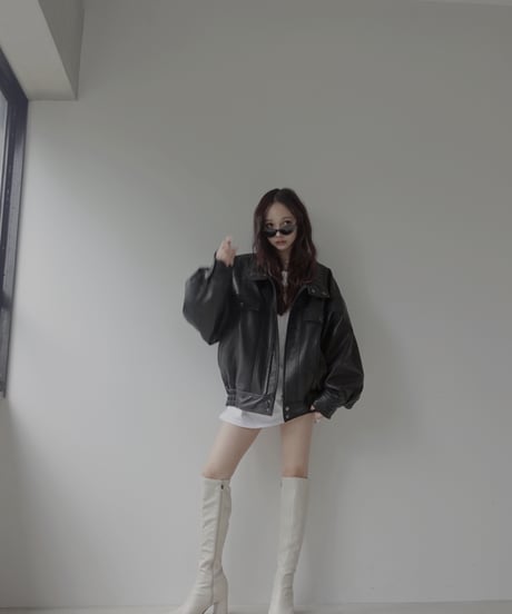 ウォッシュレザーブルゾン /Faux Leather Blouson