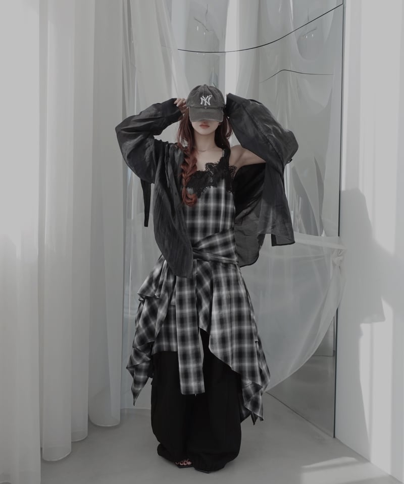 Black】レイヤードチェックワンピース / Layered Check Dress | F