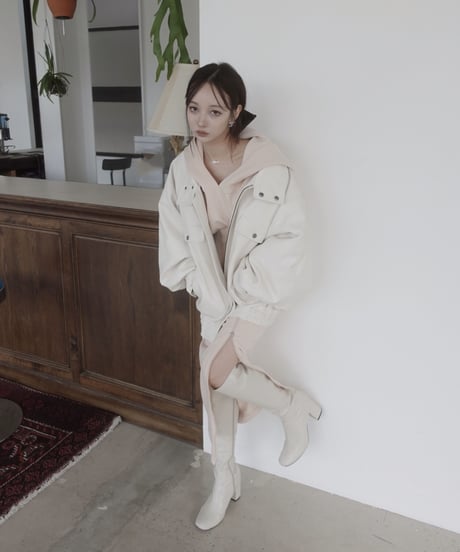 ボンディングジップスリットフードワンピース / Bonding Zip-Slit Hood One-Piece