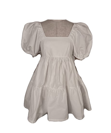 【ホワイト】パフスリーブチュニックワンピ Puff Sleeve Tunic One-Piece