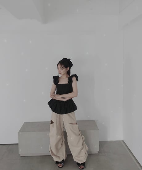 【Black】コットンレーストップ(+ビッグシュシュ）/ CottonLace Top(+BigSHUSHU)