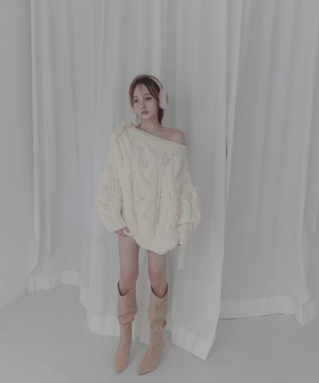 ハンドニッティングケーブルリボンニット/Hand-knitted Cable Ribbon Knit