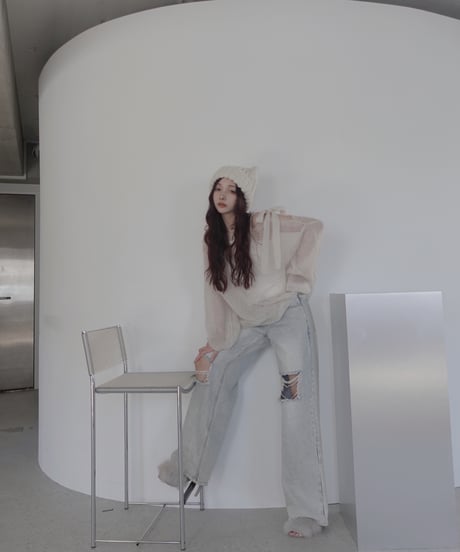【IceWhite】ショルダーリボンモヘアニット/Shoulder Ribbon Mohair Knit