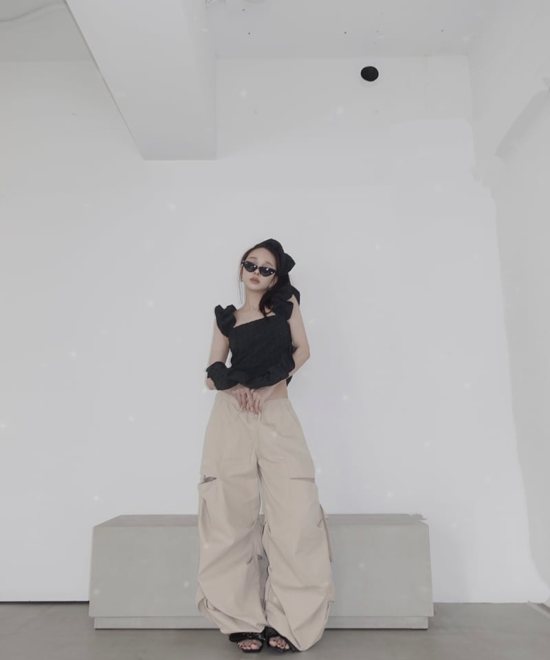 Black】コットンレーストップ(+ビッグシュシュ）/ CottonLace