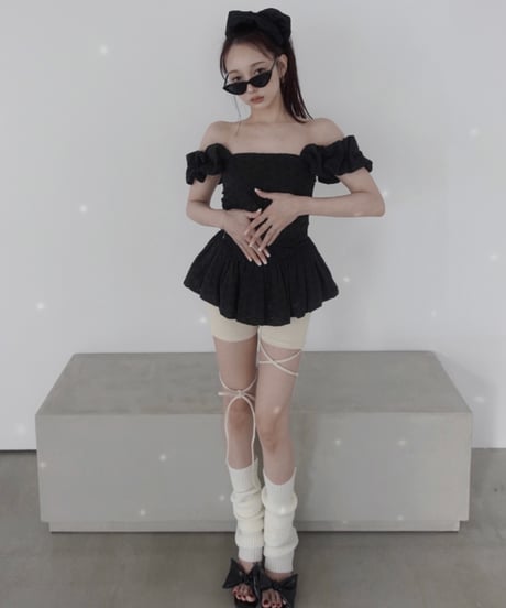 【Black】コットンレーストップ(+ビッグシュシュ）/ CottonLace Top(+BigSHUSHU)