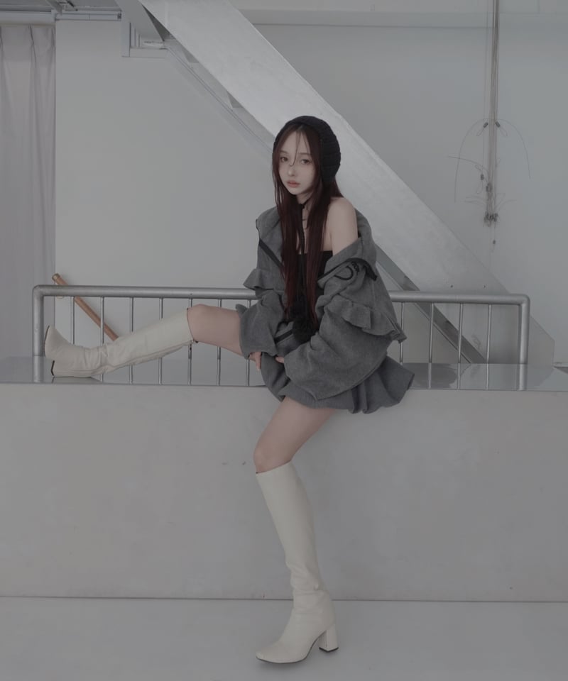Gray】ダブルジップフリルフリース /Double Zip Frill Fleece |