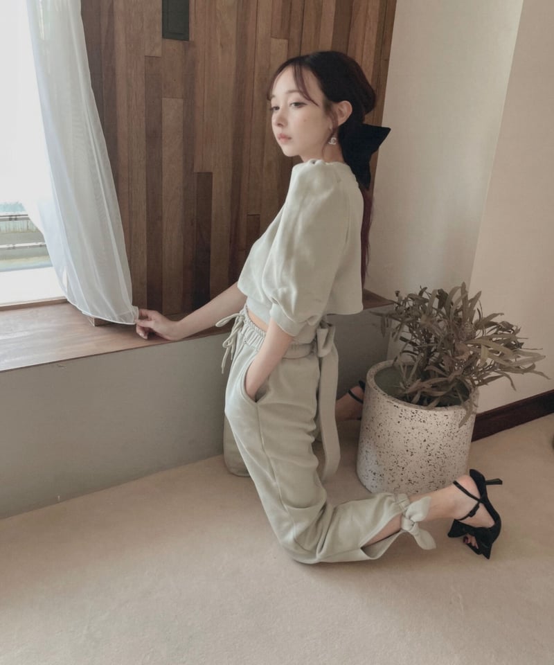 ★国内在庫/即発可*BERSHKA*フェード加工ワイドジョガーパンツ★ センターシームサイドリボンジョガーパンツ / Center Seam