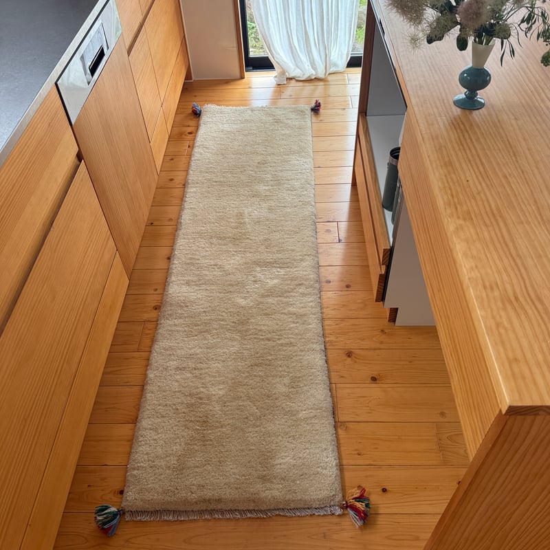 No.33】極厚ランナーサイズギャッベ｜201cm×57cm｜羊そのままの“白”を