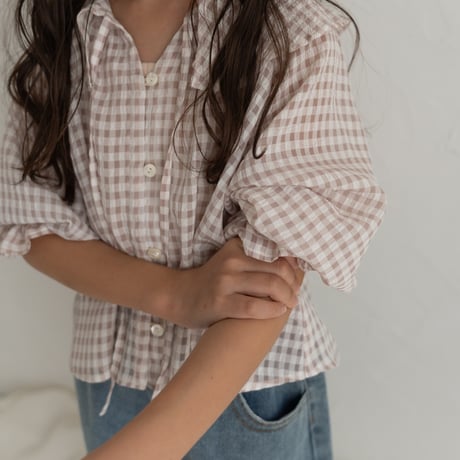 【order】frilly collar blouse : pink ginghamcheck