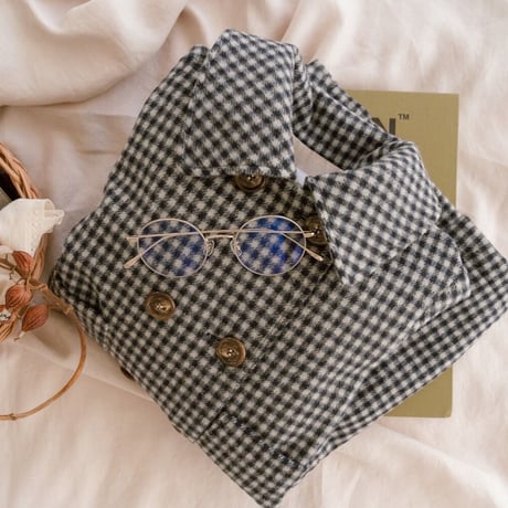 W button  wool coat : navy gingham check