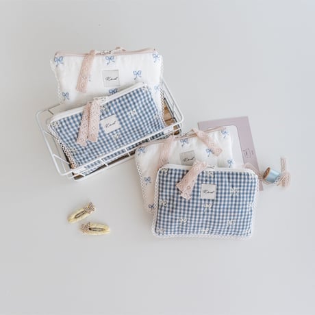 【即納】mini pouch : cherry / ribbon