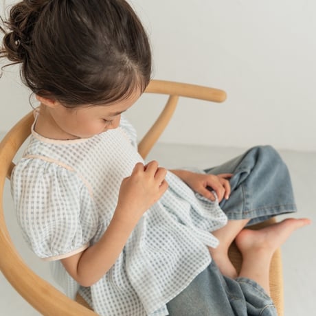 【reserve】lily puff blouse / blue gingham check