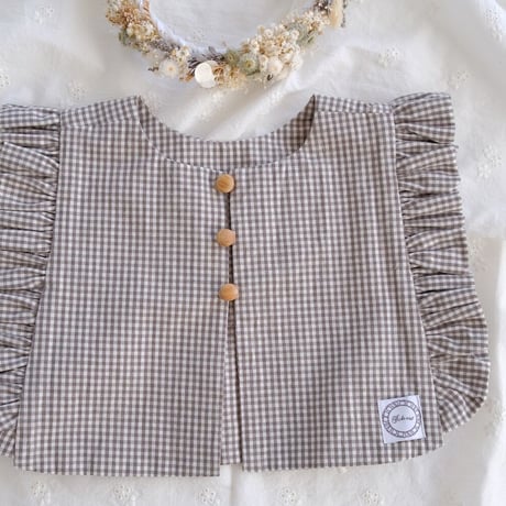 formal frill baby's bib: dobby white : moca gingham check / No.21-34