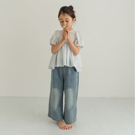 【reserve】lily puff blouse / blue gingham check