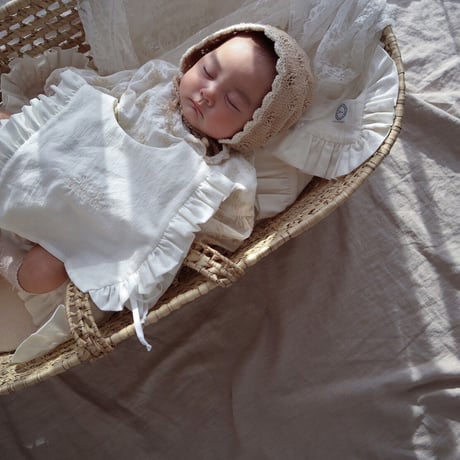 formal frill baby's bib: dobby white : moca gingham check / No.21-34