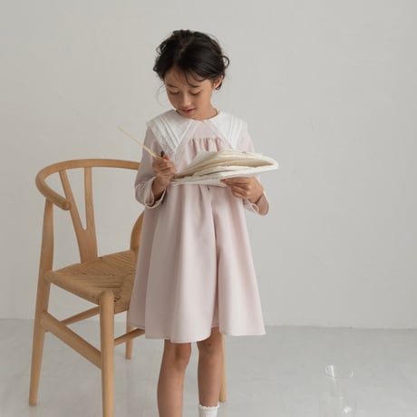 【order】big lace collar dress : milk pink