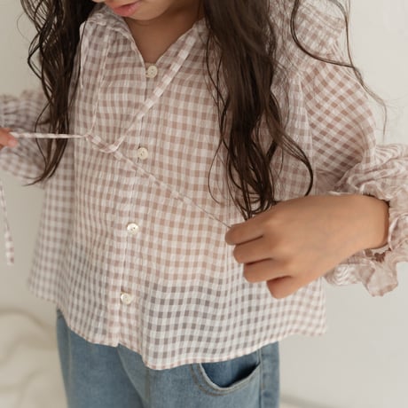 【order】frilly collar blouse : pink ginghamcheck