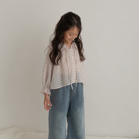 【order】frilly collar blouse : pink ginghamcheck