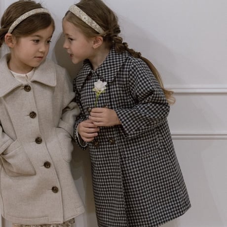 W button  wool coat : navy gingham check