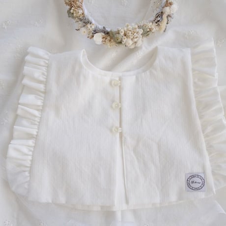 formal frill baby's bib: dobby white : moca gingham check / No.21-34