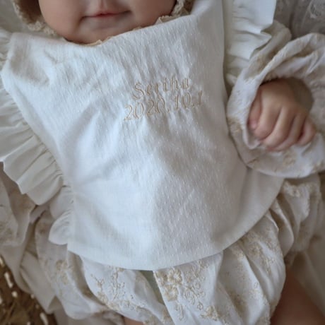 formal frill baby's bib: dobby white : moca gingham check / No.21-34