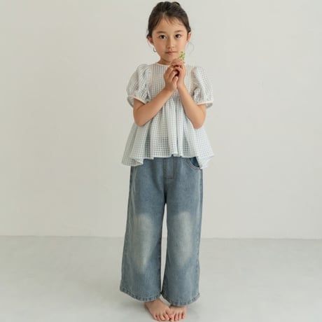 【reserve】lily puff blouse / blue gingham check