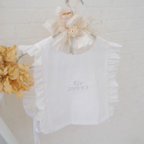 formal frill baby's bib: dobby white : moca gingham check / No.21-34