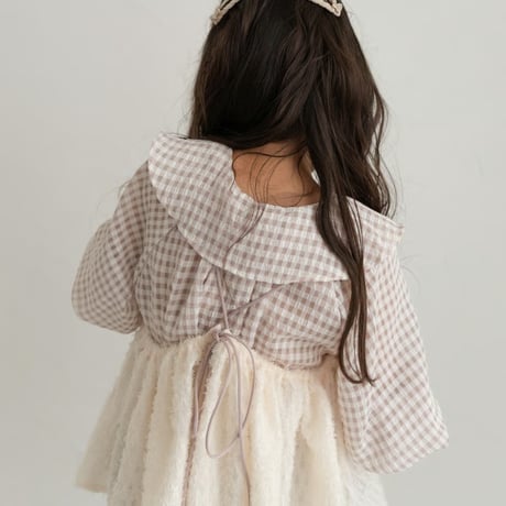 【order】frilly collar blouse : pink ginghamcheck