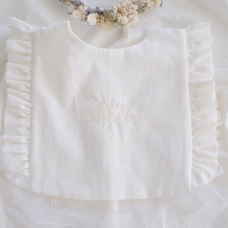 formal frill baby's bib: dobby white : moca gingham check / No.21-34