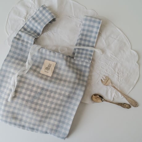 【即納】small sub bag : sky blue gingham check﻿ / lace﻿