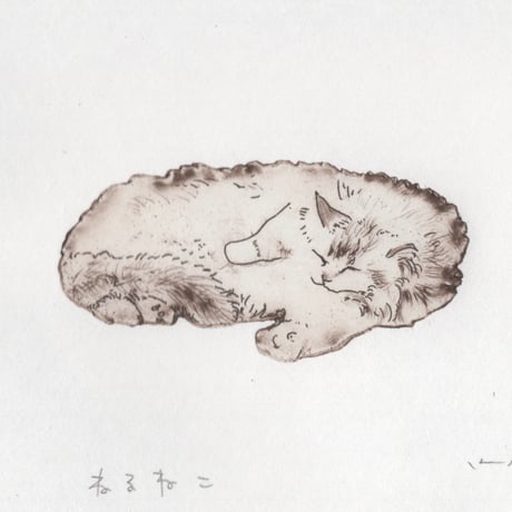古屋郁　銅版画　50「ねるねこ」　ed.1/7