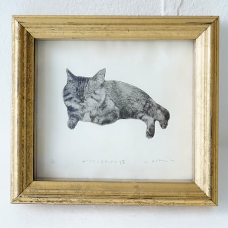 古屋郁　銅版画　41「ガソリンスタンドの猫」　ed.1/7