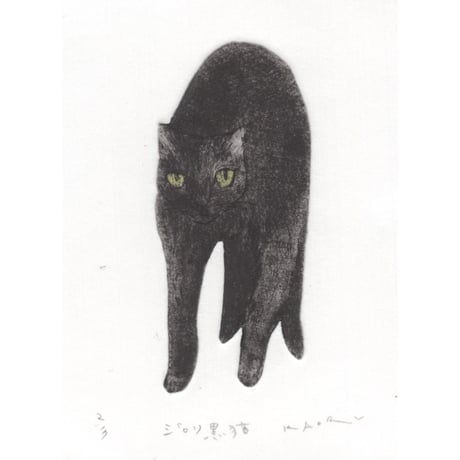 古屋郁　銅版画　13-2「ジロリ黒猫」　ed.2/7