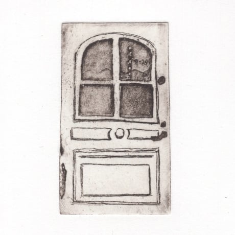 古屋郁　銅版画　19「ケーキ屋さんのドア」　ed.1/7