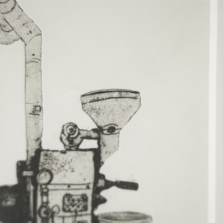 古屋郁　銅版画　52「COFFEE ROASTER」　ed.2/7