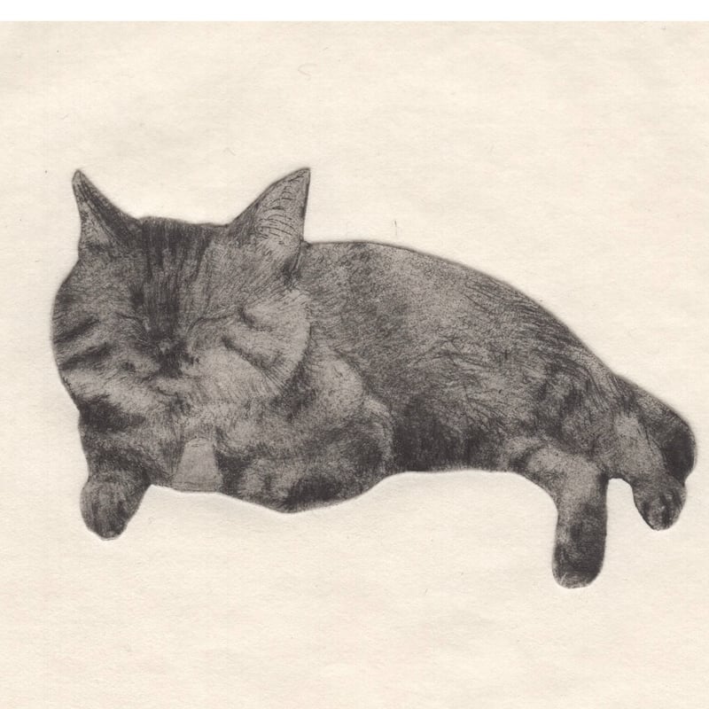 古屋郁 銅版画 41「ガソリンスタンドの猫」 ed.1/7 | JIBITA