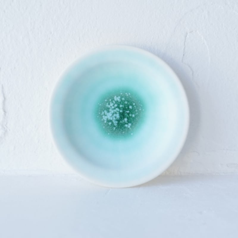 レア 岩崎龍二 アイスグリーン＋紫匂 22cm 鉢 中鉢 リム鉢 お皿 レア 岩崎龍二 アイスグリーン＋紫匂 22cm 鉢 中鉢 リム鉢 お皿