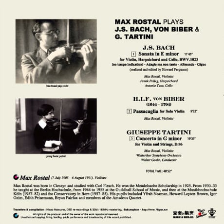 Max Rostal plays J.S. Bach, von Biber & G.Tartini  (This is Digital Item)