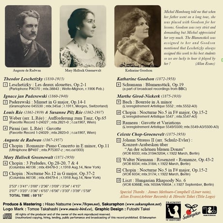 Pupils of Leschetizky Vol.1 (pianists born from 1830 to 1875) (This is Digital Item)