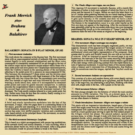 BRAHMS and BALAKIREV played by Frank Merrick (CD-R)