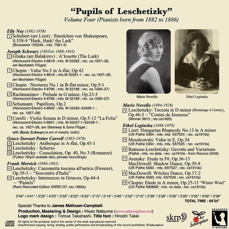 Pupils of Leschetizky Vol.4 (pianists born from 1882 to1886)　 (This is Digital Item)