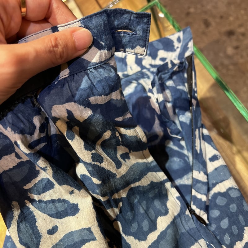 INDIGO FLOWERS】インドコットンワイドパンツ(サイドファスナー