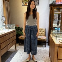【INDIGO WHITE DOTTED PANT】ネイビーコットンワイドパンツ(サイドファスナー)