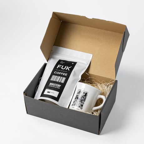 ＜ニシクボサユリデザイン＞3レター マグカップ  & FUK COFFEE オリジナルブレンド豆 250g ギフト