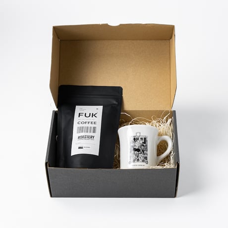 ＜ニシクボサユリデザイン＞3レター マグカップ & FUK COFFEE オリジナルブレンド豆 150g ギフト