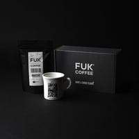 ＜ニシクボサユリデザイン＞3レター マグカップ & FUK COFFEE オリジナルブレンド豆 150g ギフト