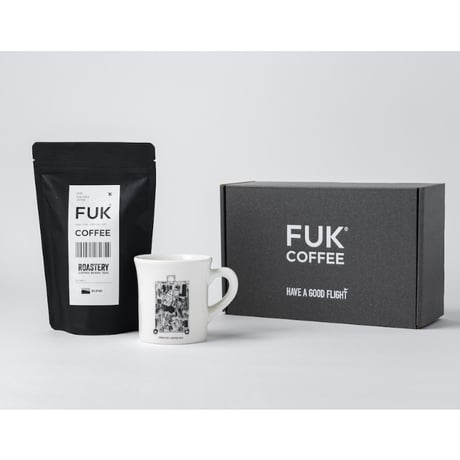 ＜ニシクボサユリデザイン＞3レター マグカップ & FUK COFFEE オリジナルブレンド豆 150g ギフト