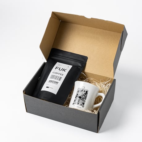 ＜ニシクボサユリデザイン＞3レター マグカップ & FUK COFFEE オリジナルブレンド豆 150g ギフト